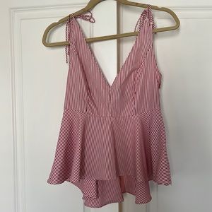 Red peplum shoulder tie top